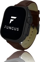 Fungus - Smartwatch bandje - Geschikt voor Apple Watch 42 / 44 / 45 / 49 mm - Series 1 2 3 4 5 6 7 8 9 SE Ultra iWatch - Leer - Classic - Donkerbruin, zwart connector
