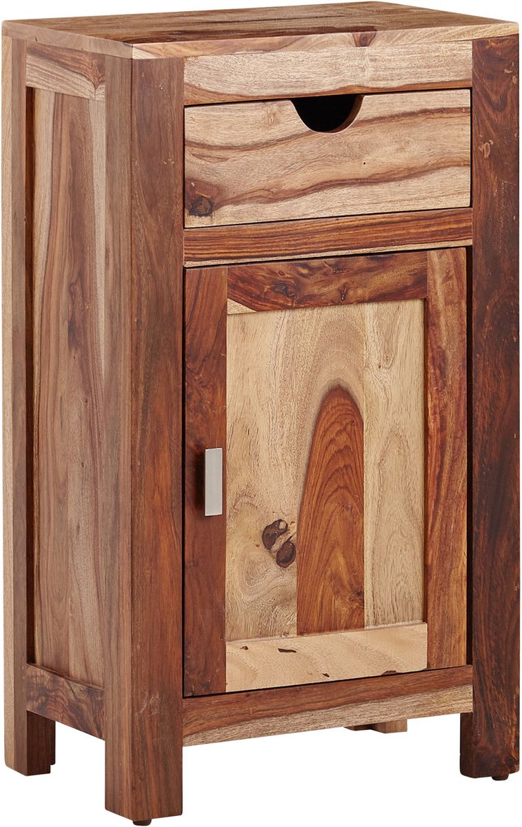 Rootz Badkamerkast - Staande kast met lade en deur - Compacte en functionele badkameropslag - Massief Sheeshamhout - 46x80x30 cm