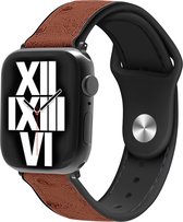 Strap-it Leren band hybrid - Geschikt voor Apple Watch bandje - Series 1/2/3/4/5/6/7/8/9/SE/Ultra (2) - Bruin - Leer / Siliconen sportbandje met druksluiting - iWatch bandje maat: 42 mm 44 mm 45 mm 49 mm