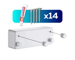 kwali.® Waslijn Uittrekbaar - Waslijndraad met stalen kern - Wasdraad - Wasrek alternatief - Roldrooglijn - Uittrekbare Waslijn - 8,8 m drooglengte