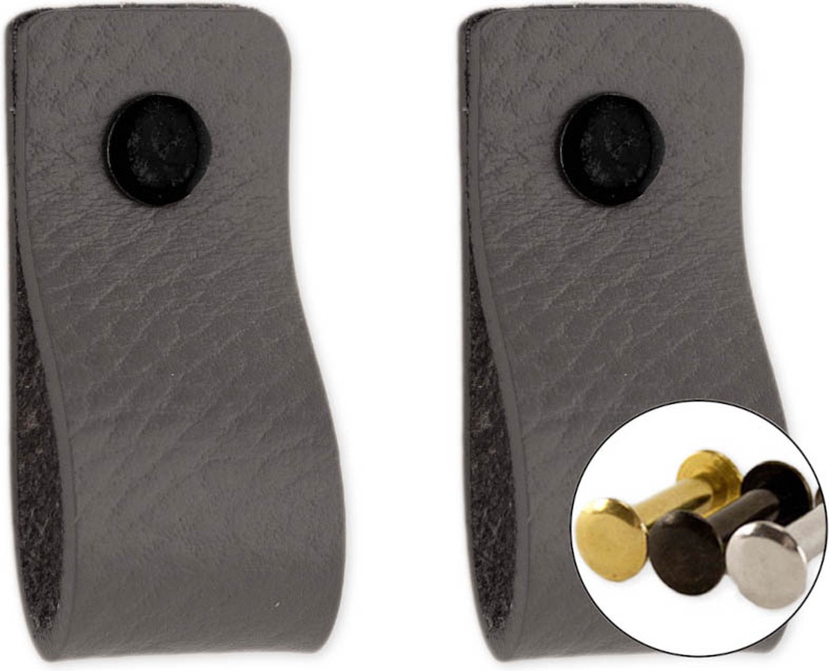 Leren handgrepen - Grijs - 2 stuks - 12,5 x 2,5 cm - incl. 3 kleuren schroeven - Grijze ha