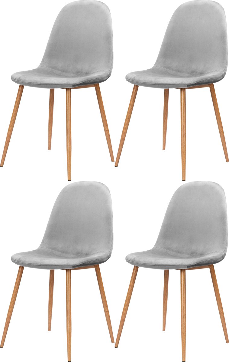 Monza-Eetkamerstoel - 4 Pack - Grijs Fluweel