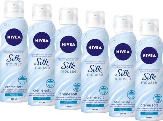 NIVEA Silk Mousse Crème Soft - 6 x 200 ml - Voordeelverpakking - DoucheSchuim