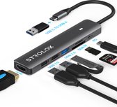 Hub Usb C 7 en 1 de Strolox® avec émetteur Usb C vers Usb A - Répartiteur Usb 3.0 - HDMI 4K - Chargeur USB C - Lecteur de carte Micro SD / TF - 1 x USB 3.0 - 2 x USB 2.0 - MacBook Dock - Gris sidéral