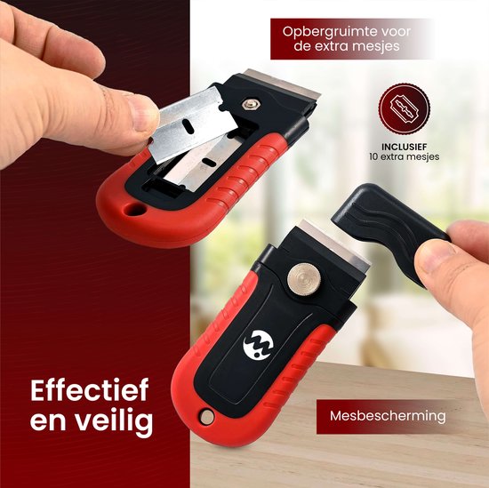 Inductie Maatje® – De Originele Glasschraper – inductie kookplaat schraper – Geschikt voor glas oppervlakten - 10 RVS mesjes