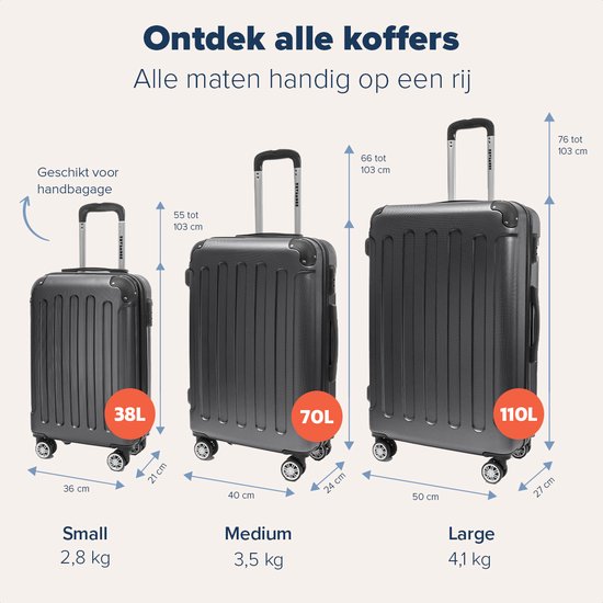 TRVLMORE Handbagage Koffer - 38L - Cijferslot - Lichtgewicht - Trolley - 54x36x20cm - Past binnen 55x40x20 cm - Zwart