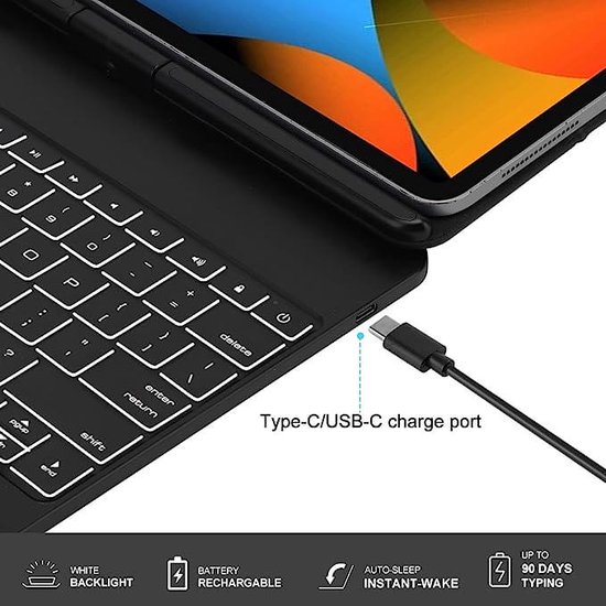 Hoes met toetsenbord voor iPad Pro 6 generatie, compatibel met iPad Pro 12,9 inch 5e/4e/3 gen, 7 kleuren verlicht draadloos afneembaar toetsenbord, touchpad, QWERTZ-indeling, zwart Hoes met toetsenbord voor iPad Pro 6 generatie, compatibel met iPad Pro 12,9 inch 5e/4e/3 gen, 7 kleuren verlicht draadloos afneembaar toetsenbord, touchpad, QWERTZ-indeling, zwart