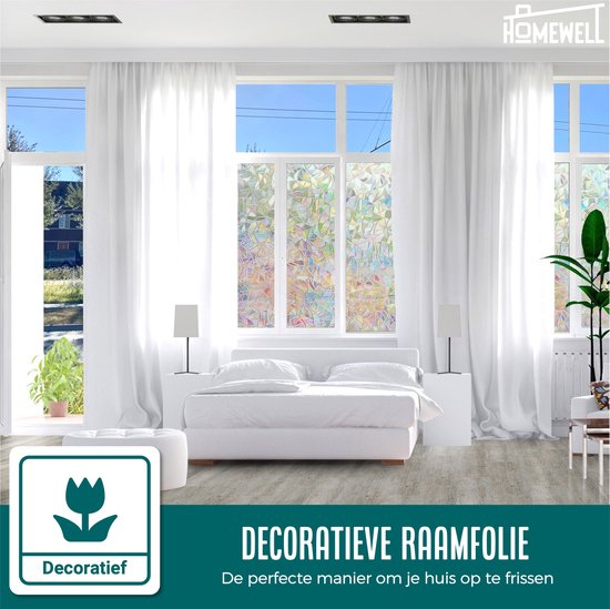 Homewell Raamfolie HR++ 70x300cm - Zonwerend & Isolerend - Statisch Zelfklevende Plakfolie - Regenboog Scherven - Homewell