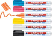 edding 95 marqueur pour verre - multi-couleur - 4 stylos - pointe ronde 1,5-3 mm - marqueurs effaçables pour vitres - marquer des surfaces en verre (vitres, tableaux,tableau blancs) - effaçables à sec