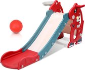 Glijbaan - Voor binnen en buiten - Speelplezier gegarandeerd - Opvouwbaar - Veilige dichte trap - Ringen spel - Basketbal ring - Engels leerders - Rood