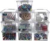 Set van 10 kleine opbergdozen met deksel, stapelbare handgreep, clips, kleine onderdelen, 17,7 x 13 x 8,2 cm, 1,25 l