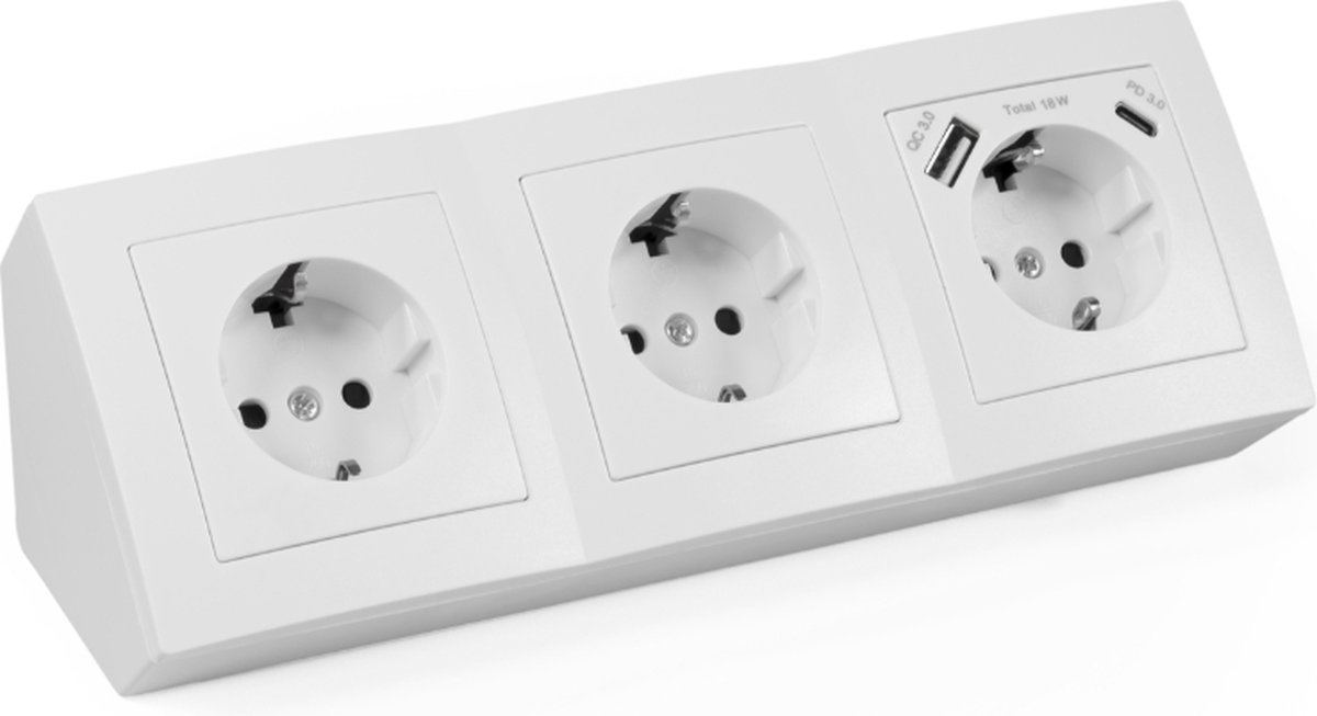 McPower Flair stekkerdoos - Verdeelstekker met USB A & C en 3 stopcontacten - Stekkerblok met 15 cm kabel - Wit