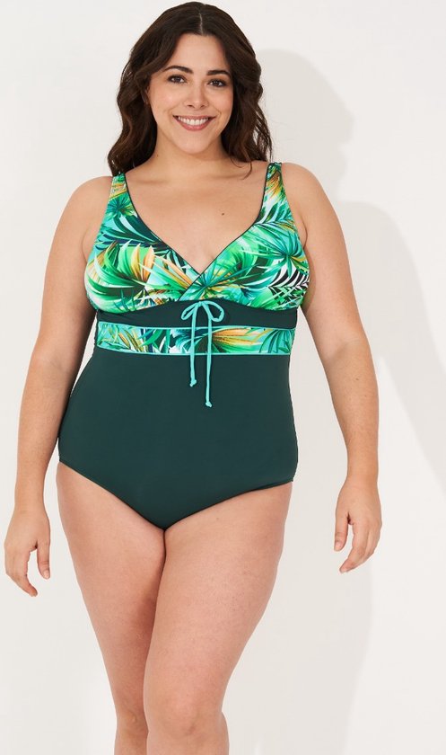 Badpak dames- Grote maten badpakken zwempak bikini VC717- Groen kleurrijk Bloemmotieven- Maat 46(XL)