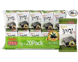 DAECHUN (Choi's1) Zeewiersnack, (4gr x 20 stuks), Origineel, Zeezout, Groene theepoeder, Koreaans product
