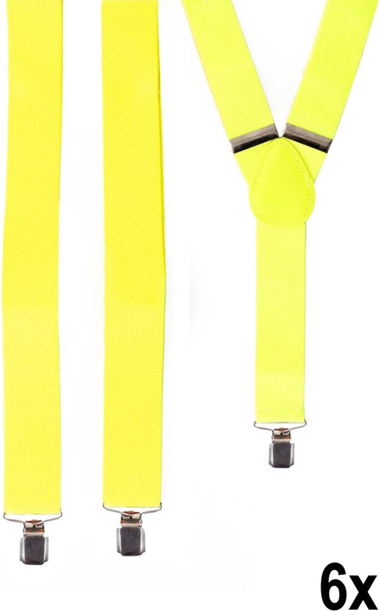 6x Bretel neon/fluor geel - 35mm breed - Merk PartyXplosion - Themafeest party fluor neon festival party carnaval feest