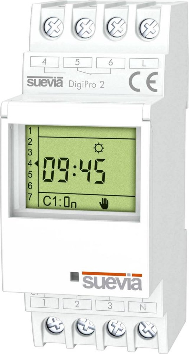 Suevia DigiPro 2 Schakelklok voor DIN-rails 2x wisselcontact 16 A 250 V/AC Dagprogramma, Weekprogramma, Vakantieprogram