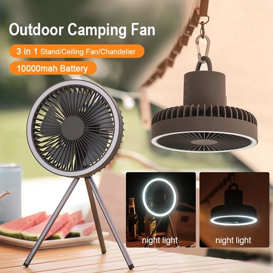 Camping Fan - Multifunctionele Camping Ventilator - USB-Oplaadbaar - Bureau  Statief 