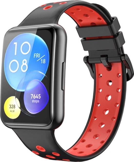 Siliconen bandje - geschikt voor Huawei Watch Fit 2 - zwart-rood