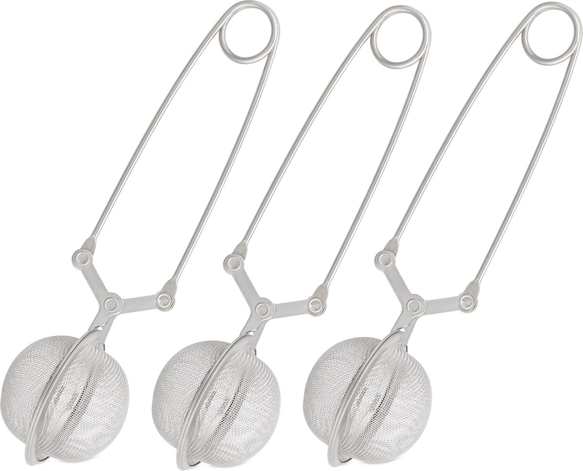 thee ei - 3 stuks - rvs - bolvormig - theezeef gaas - Ø 4 cm - zilver