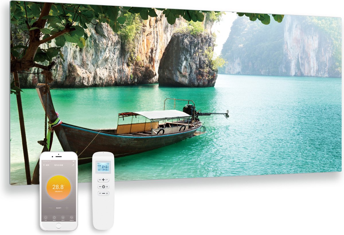 Quality Heating - QH-GD Serie - Bedrukt glazen infrarood paneel - Infrarood verwarmingspaneel - Met thermostaat - Wand – Wifi – Afstandsbediening – 119 × 59 cm – 700Watt