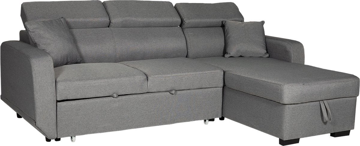 Canapé D'angle Convertible Réversible 3 Places - Tissu Gris - 222 X 150 X 86 Cm Cats