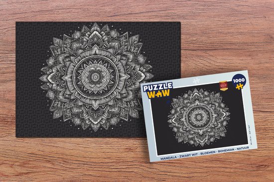 Puzzle Mandala - Zwart et blanc - Fleurs - Bohème - Nature - Puzzle - Puzzle 1000 pièces adultes