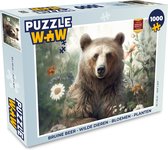 Puzzel Bruine beer - Wilde dieren - Bloemen - Planten - Legpuzzel - Puzzel 1000 stukjes volwassenen