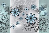 Fotobehang - Vlies Behang - Blauwe Bloemen in Abstract Patroon - 312 x 219 cm