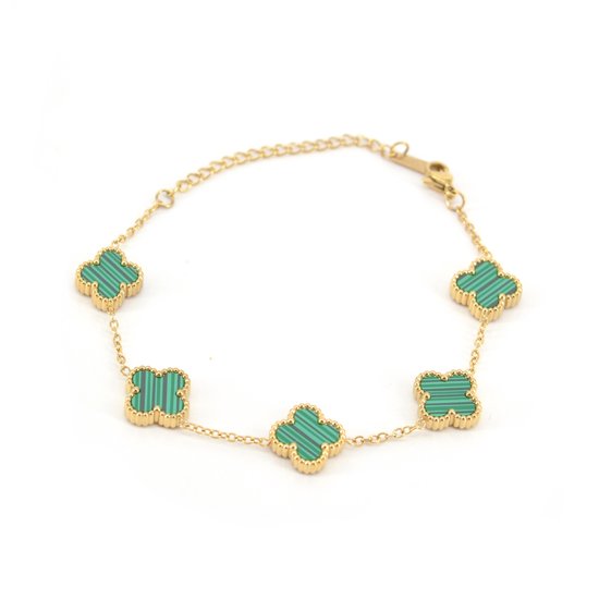 Bracelet Clover - Vert/ Or | 21,5 cm | Acier inoxydable | Mode Favorite