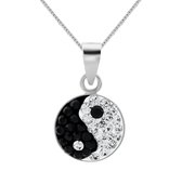 Zilveren ketting dames | Zilveren ketting met hanger, yin en yang met kristallen