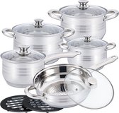 Maison & Kitchen - Kookpannen - Pannenset inductie 12-delig - Glazen Deksel - RVS Pan / Steelpan / Koekenpan - PFAS-vrij