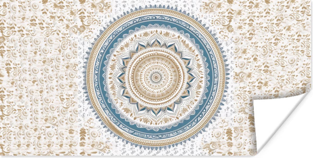 Poster Mandala - Blauw - Bohemian - Wit - Design - 150x75 cm