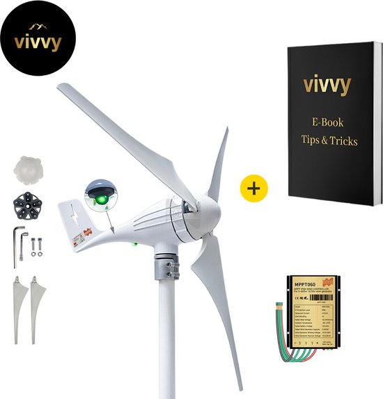 OMMGYER Windturbine 500W – 24V – Verticale As Met Magnetische Levitatie – Aluminiumlegering – Incl. Controller – Spiraalvormig, Stil (<62dB) – Voor Thuis En Boot