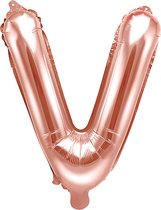 Partydeco - Folieballon Rose Gold Letter V (35 cm)