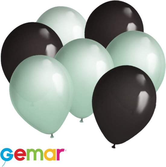 30 ballonnen Mintgroen en Zwart (Ook geschikt voor Helium)