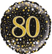 Oaktree - Folieballon Luxe Verjaardag 80 Zwart en Goud Holografisch