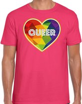 Bellatio Decorations Gay Pride t-shirt met tekst - heren - roze - queer - LHBTI/LHBTIQ L