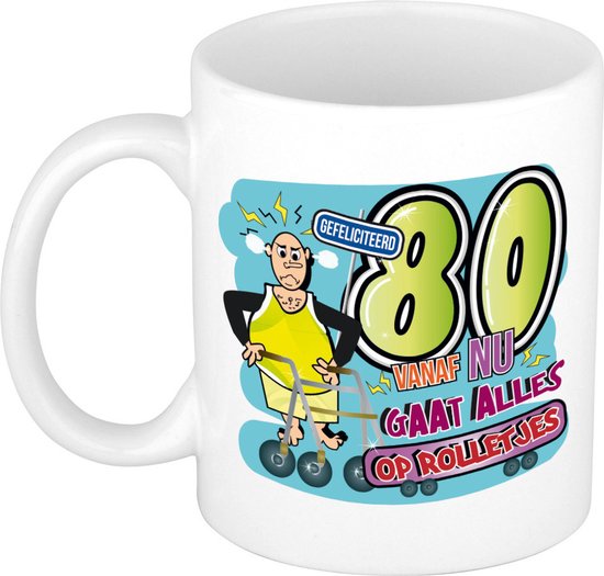 Bellatio Decorations Cadeau / Mug anniversaire 80 ans - homme -  déambulateur 