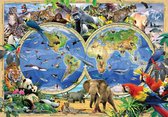 Papier peint photo Peint - Papier Peint Intissé - Animaux et Globe - Wereldkaart - Papier peint pour enfants - 254 x 184 cm