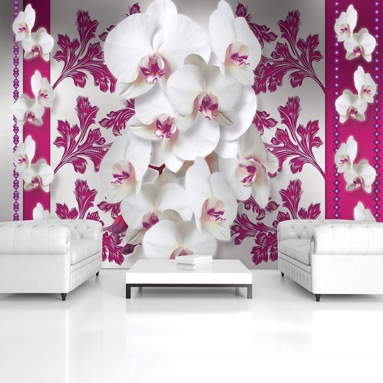 Rose | Photomural blanc, revêtement mural
