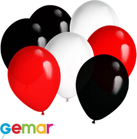 30 ballonnen Rood, Wit en Zwart (Ook geschikt voor Helium)