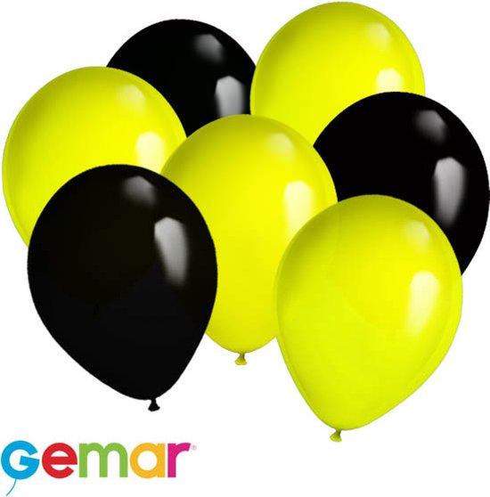 30 ballonnen Geel en Zwart (Ook geschikt voor Helium)