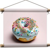 Textielposter - Donut met Blauwe Glazuur met Sprinkles tegen Lichroze Achtergrond - 40x30 cm Foto op Textiel
