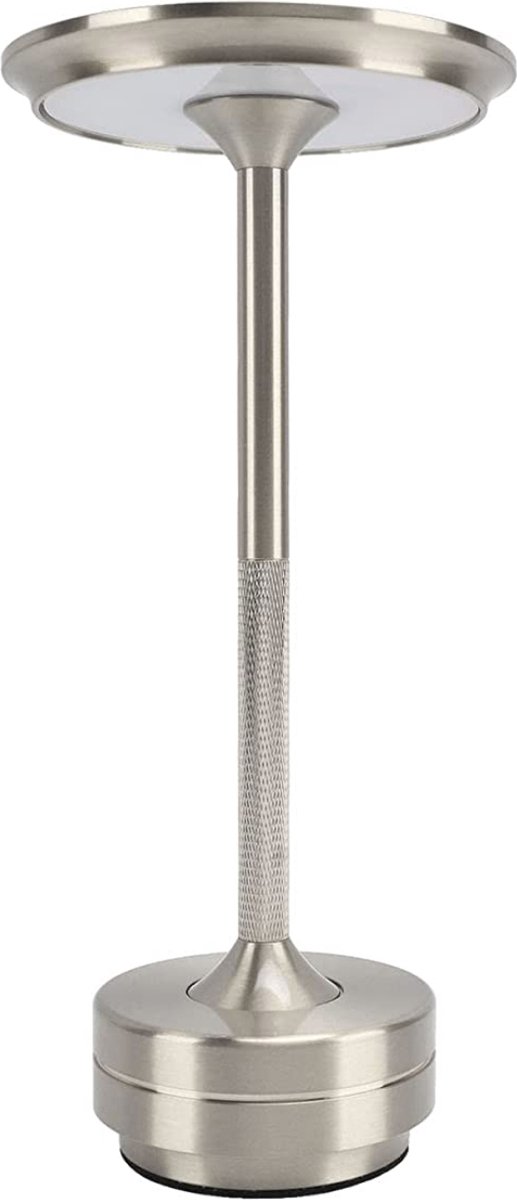 Sfeerverlicht® Tafellamp Oplaadbaar - Draadloos en Dimbaar - 3 Kleuren Licht - 29 cm - Zilver