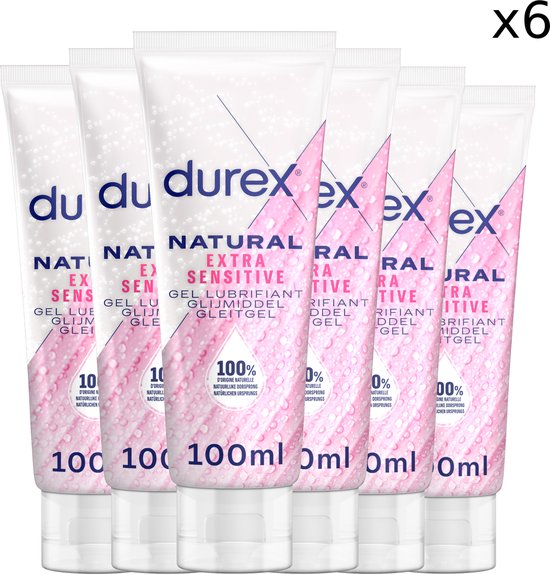 Durex Glijmiddel Natural – Extra Sensitive  – 100% natuurlijk – 100ml x6