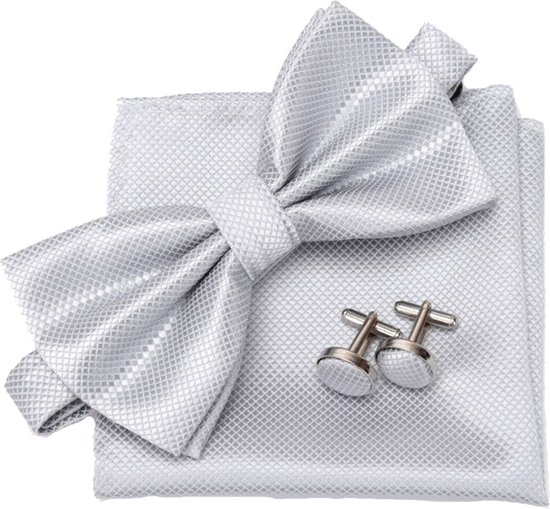 Noeud papillon avec pochette et boutons de manchette - Argent - Sorprese - Noeud papillon - Noeud - Noeud papillon - Pochette - Homme