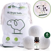 Greenbility XL Drogerballen met Jasmijn Olie - Wasdrogerballen - Energiebesparend - Wol - Minder lang drogen - Wit - Droogballen voor wasdroger - Set van 6
