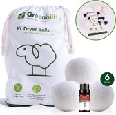 Greenbility XL Drogerballen met Rozen Olie - Wasdrogerballen - Energiebesparend - Wol - Minder lang drogen - Wit - Droogballen voor wasdroger - Set van 6