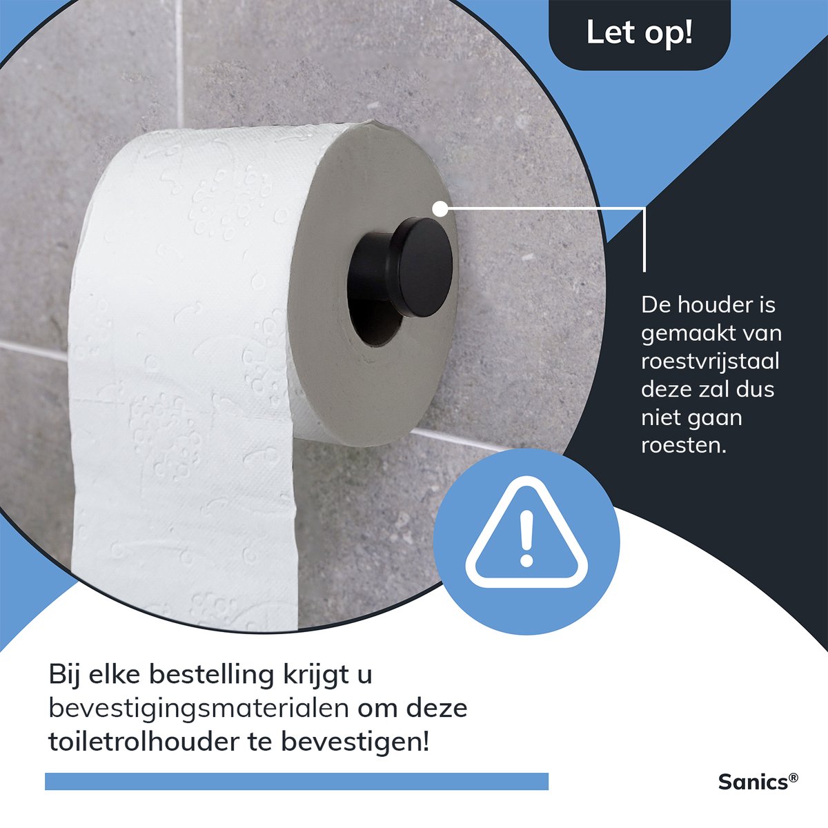 Sanics Porte-rouleau de papier toilette Zwart kit de montage -  Porte-rouleau de WC en... | bol.com