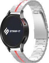 Strap-it Smartwatch bandje 20mm - Stalen Special bandje - geschikt voor Samsung Galaxy Watch 1 42mm / Watch 3 41mm / Watch Active & Active2 40 & 44mm / Gear Sport - Amazfit Bip / GTS 1-2-3-4 - Polar Ignite 1-2-3 / Unite / Pacer - zilver/rood